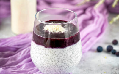 Pudding chia na mleku kokosowym z musem z borówek